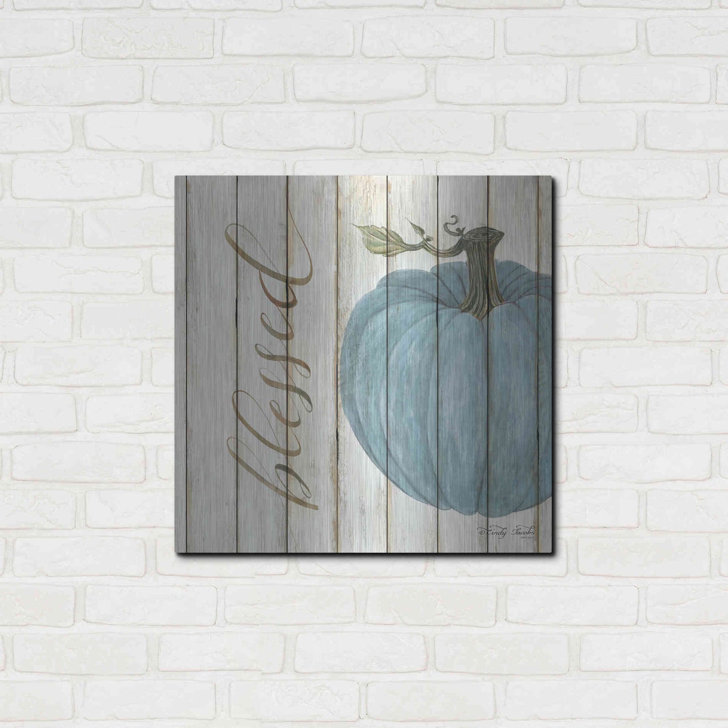 Luxe Metal Art 'Blessed Blue Pumpkin' by Cindy Jacobs, Metal Wall Art,24x24