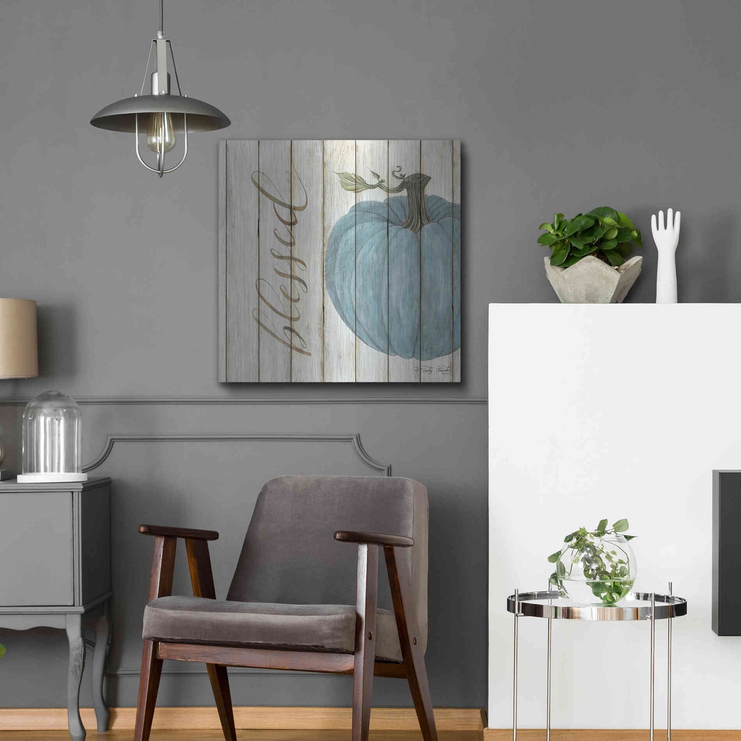 Luxe Metal Art 'Blessed Blue Pumpkin' by Cindy Jacobs, Metal Wall Art,24x24