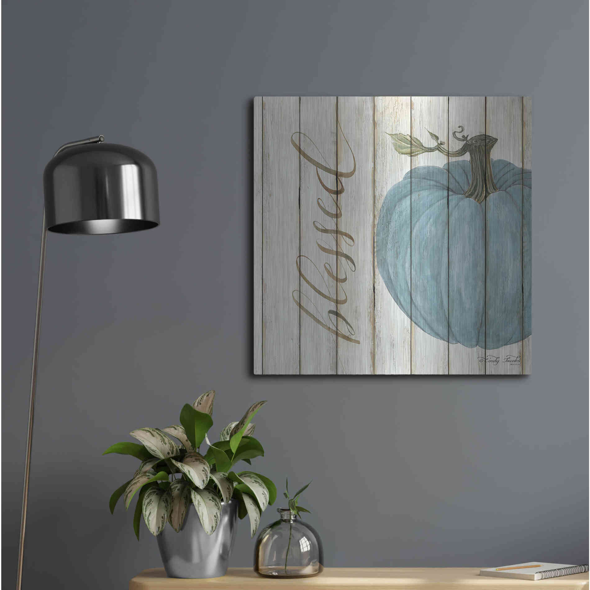 Luxe Metal Art 'Blessed Blue Pumpkin' by Cindy Jacobs, Metal Wall Art,24x24