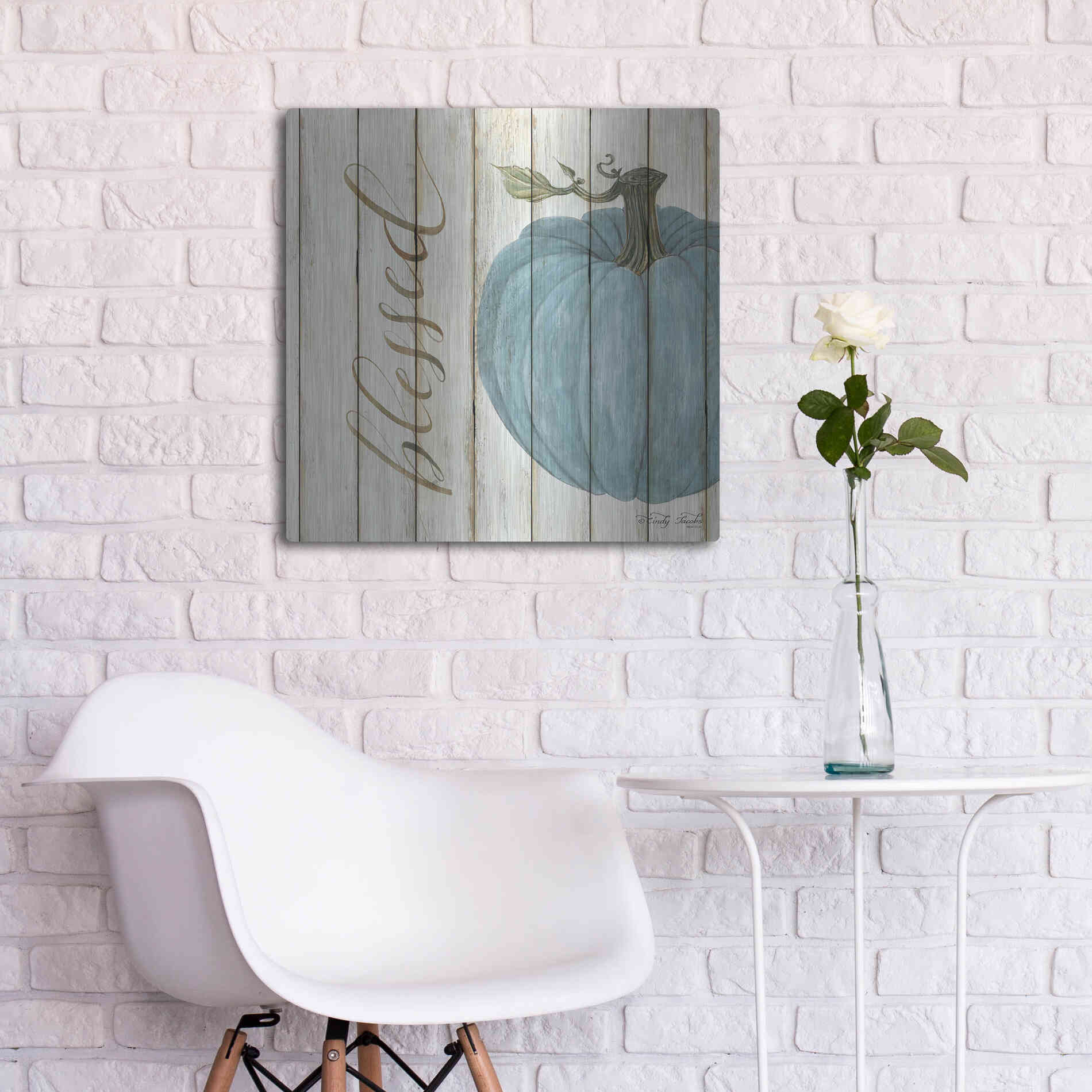 Luxe Metal Art 'Blessed Blue Pumpkin' by Cindy Jacobs, Metal Wall Art,24x24