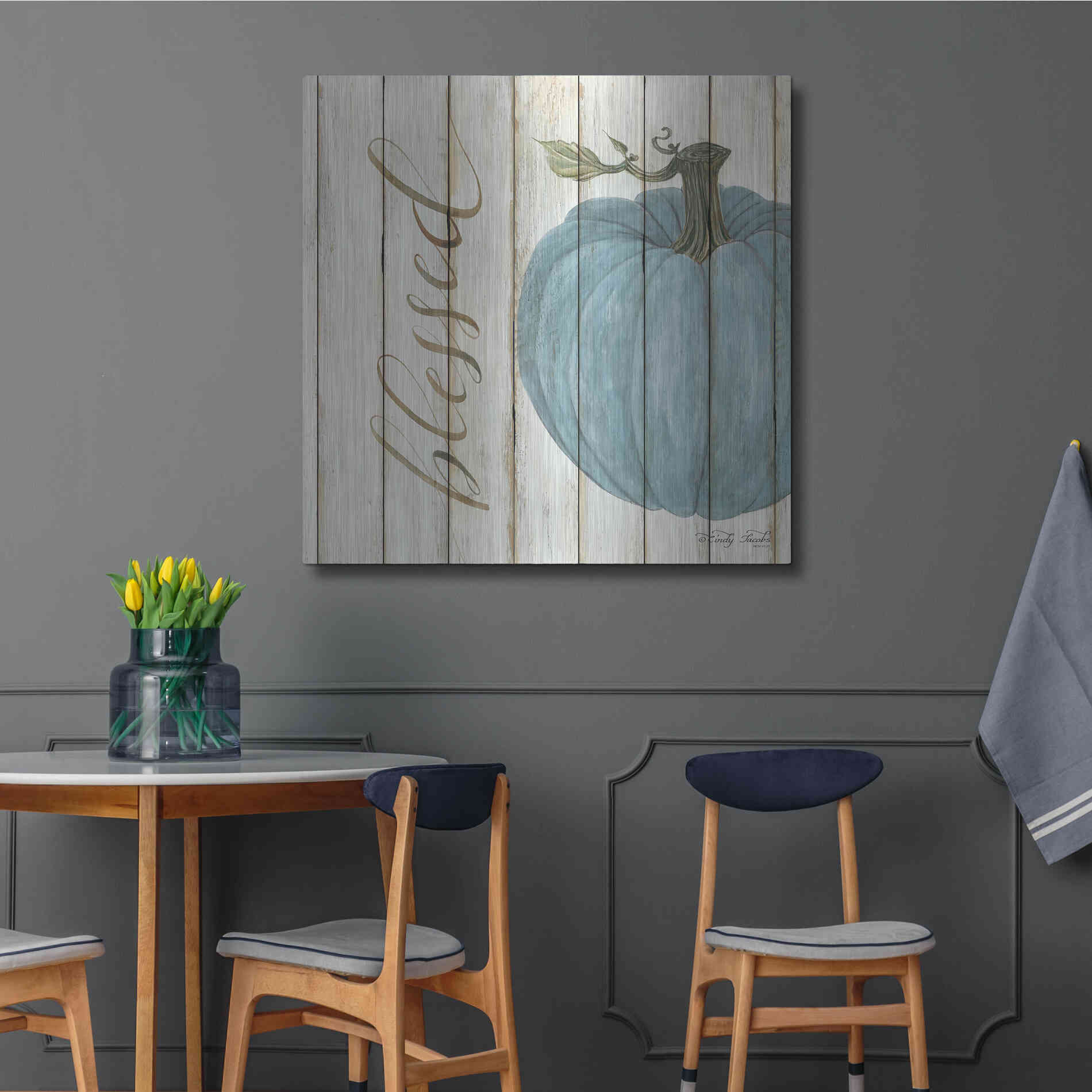 Luxe Metal Art 'Blessed Blue Pumpkin' by Cindy Jacobs, Metal Wall Art,36x36