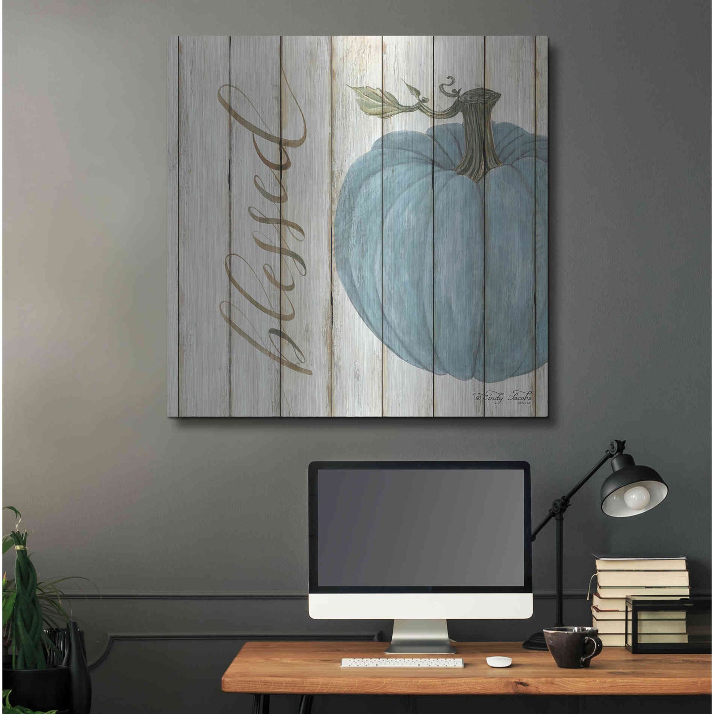 Luxe Metal Art 'Blessed Blue Pumpkin' by Cindy Jacobs, Metal Wall Art,36x36