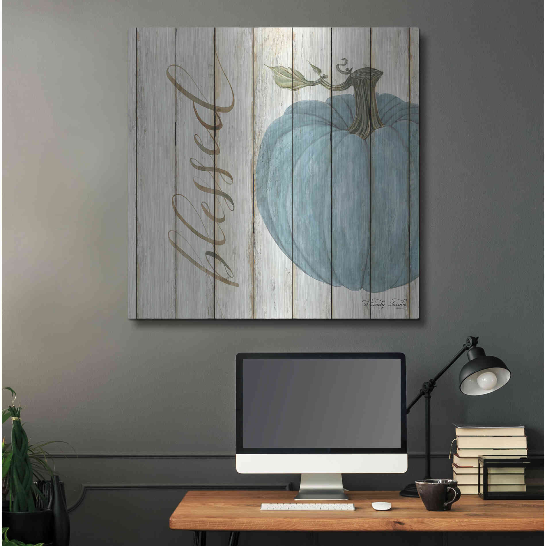 Luxe Metal Art 'Blessed Blue Pumpkin' by Cindy Jacobs, Metal Wall Art,36x36