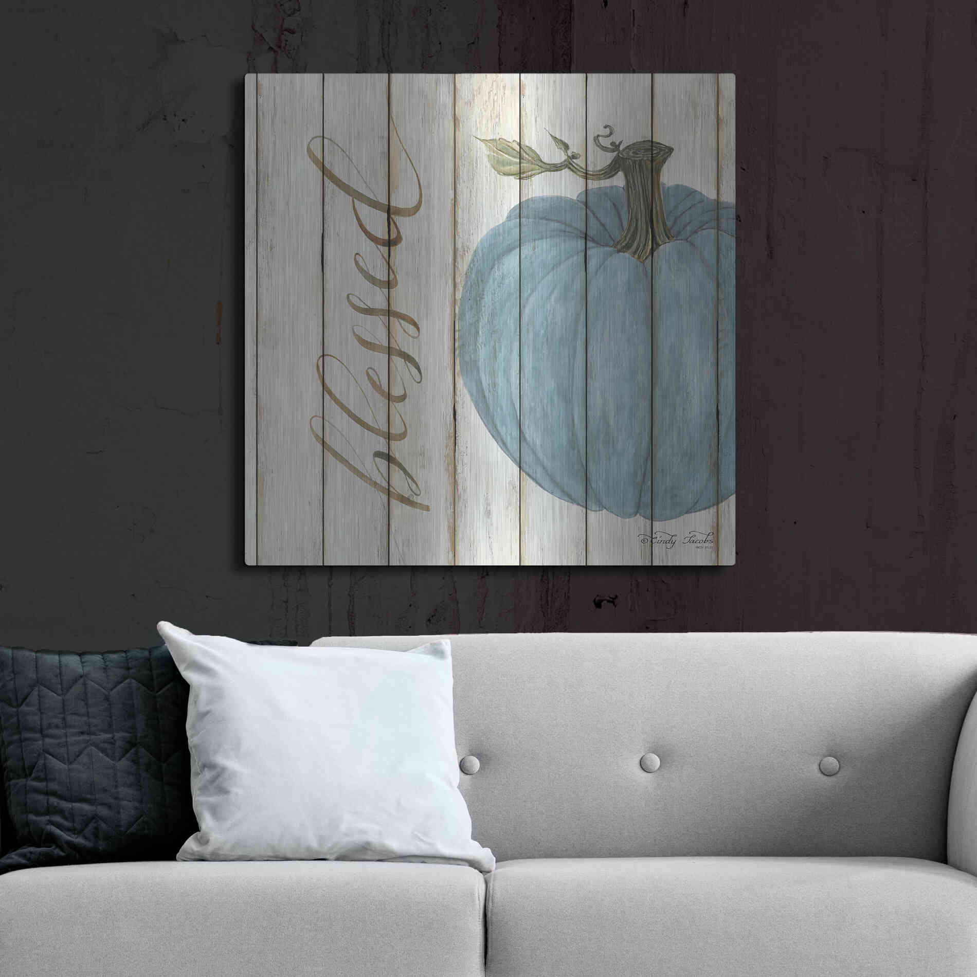 Luxe Metal Art 'Blessed Blue Pumpkin' by Cindy Jacobs, Metal Wall Art,36x36