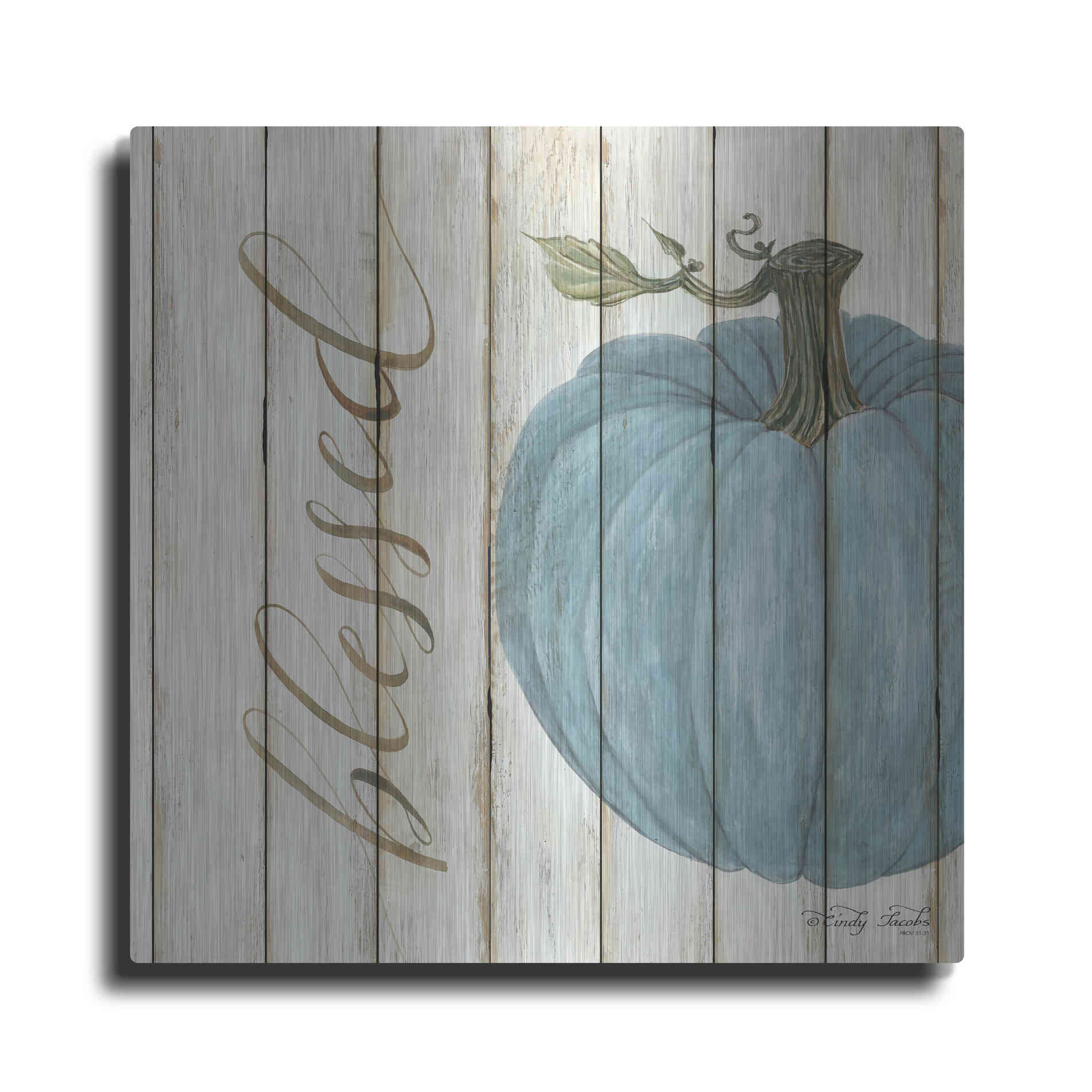 Luxe Metal Art 'Blessed Blue Pumpkin' by Cindy Jacobs, Metal Wall Art