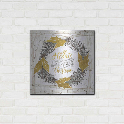 Luxe Metal Art 'All Hearts Come Home for Christmas Birch Wreath' by Cindy Jacobs, Metal Wall Art,24x24