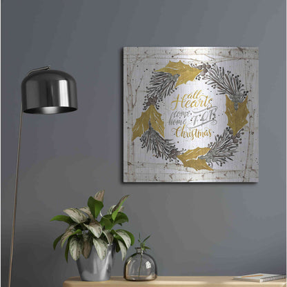 Luxe Metal Art 'All Hearts Come Home for Christmas Birch Wreath' by Cindy Jacobs, Metal Wall Art,24x24