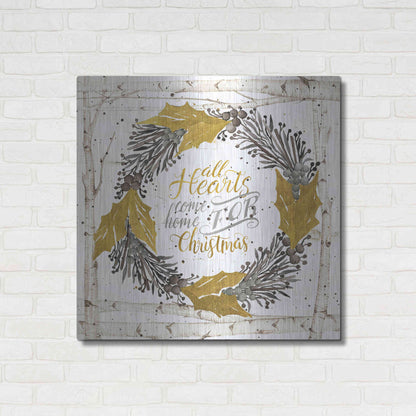 Luxe Metal Art 'All Hearts Come Home for Christmas Birch Wreath' by Cindy Jacobs, Metal Wall Art,36x36