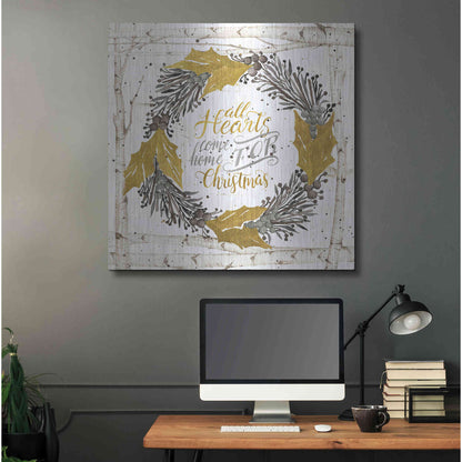 Luxe Metal Art 'All Hearts Come Home for Christmas Birch Wreath' by Cindy Jacobs, Metal Wall Art,36x36