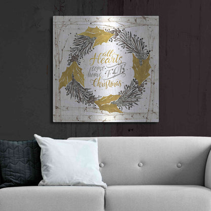 Luxe Metal Art 'All Hearts Come Home for Christmas Birch Wreath' by Cindy Jacobs, Metal Wall Art,36x36