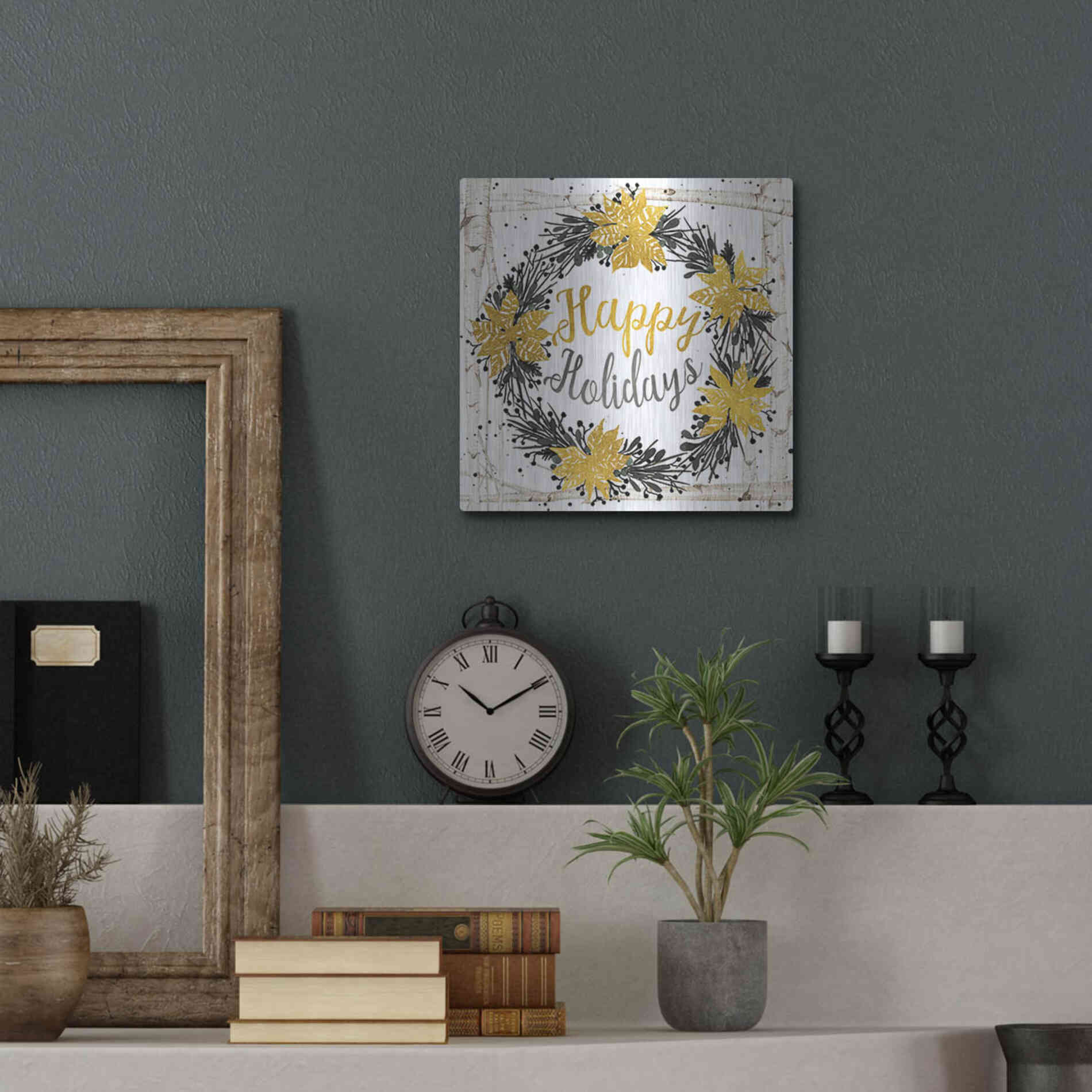 Luxe Metal Art 'Happy Holidays Birch Wreath' by Cindy Jacobs, Metal Wall Art,12x12