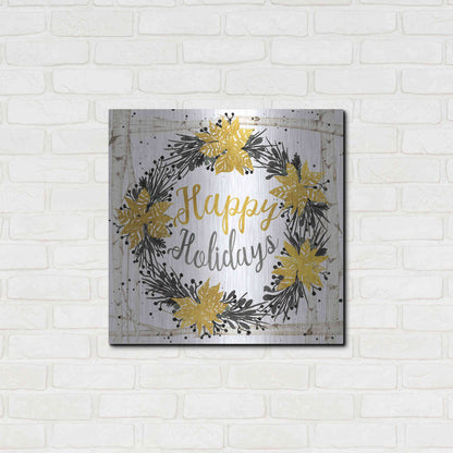 Luxe Metal Art 'Happy Holidays Birch Wreath' by Cindy Jacobs, Metal Wall Art,24x24