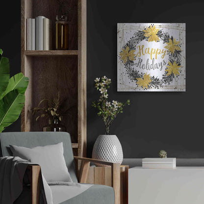 Luxe Metal Art 'Happy Holidays Birch Wreath' by Cindy Jacobs, Metal Wall Art,24x24