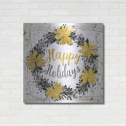 Luxe Metal Art 'Happy Holidays Birch Wreath' by Cindy Jacobs, Metal Wall Art,36x36