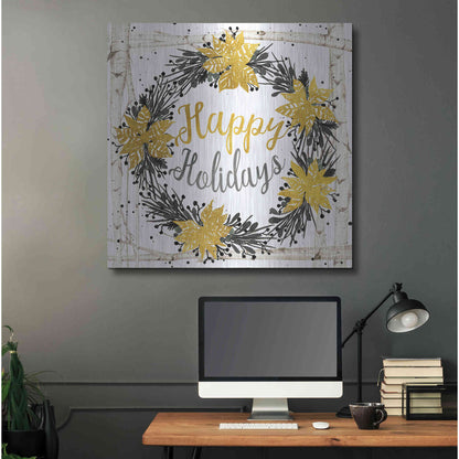 Luxe Metal Art 'Happy Holidays Birch Wreath' by Cindy Jacobs, Metal Wall Art,36x36