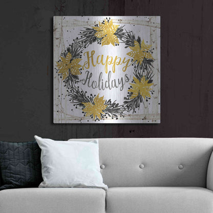 Luxe Metal Art 'Happy Holidays Birch Wreath' by Cindy Jacobs, Metal Wall Art,36x36