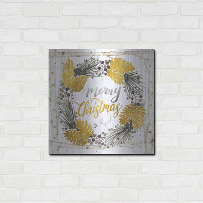 Luxe Metal Art 'Merry Christmas Birch Wreath' by Cindy Jacobs, Metal Wall Art,24x24