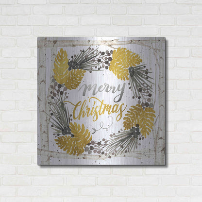 Luxe Metal Art 'Merry Christmas Birch Wreath' by Cindy Jacobs, Metal Wall Art,36x36