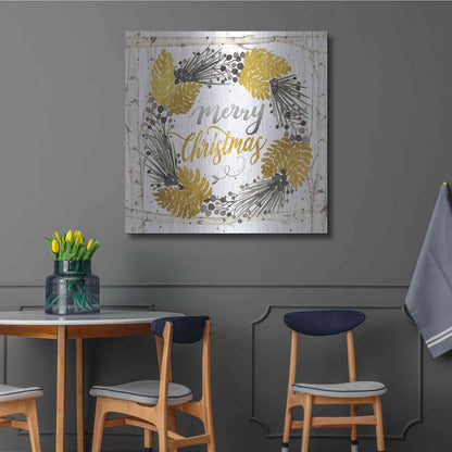 Luxe Metal Art 'Merry Christmas Birch Wreath' by Cindy Jacobs, Metal Wall Art,36x36