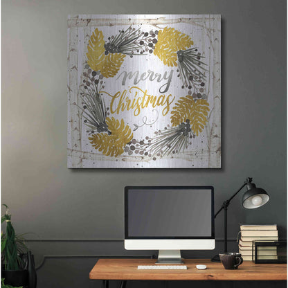 Luxe Metal Art 'Merry Christmas Birch Wreath' by Cindy Jacobs, Metal Wall Art,36x36