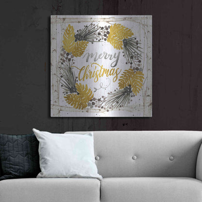 Luxe Metal Art 'Merry Christmas Birch Wreath' by Cindy Jacobs, Metal Wall Art,36x36