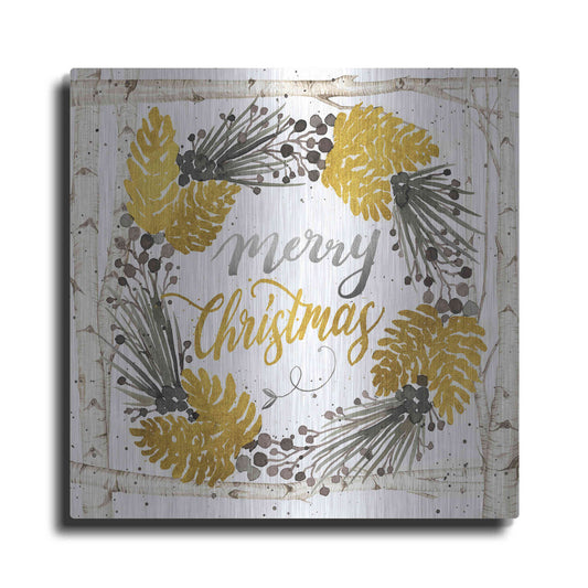 Luxe Metal Art 'Merry Christmas Birch Wreath' by Cindy Jacobs, Metal Wall Art