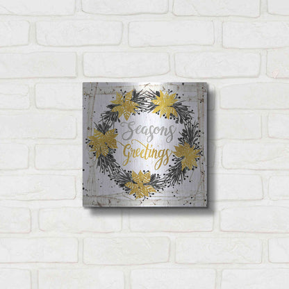 Luxe Metal Art 'Seasons Greetings Birch Wreath' by Cindy Jacobs, Metal Wall Art,12x12