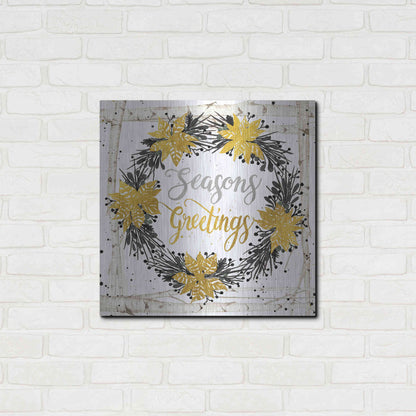 Luxe Metal Art 'Seasons Greetings Birch Wreath' by Cindy Jacobs, Metal Wall Art,24x24