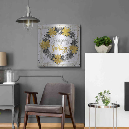 Luxe Metal Art 'Seasons Greetings Birch Wreath' by Cindy Jacobs, Metal Wall Art,24x24