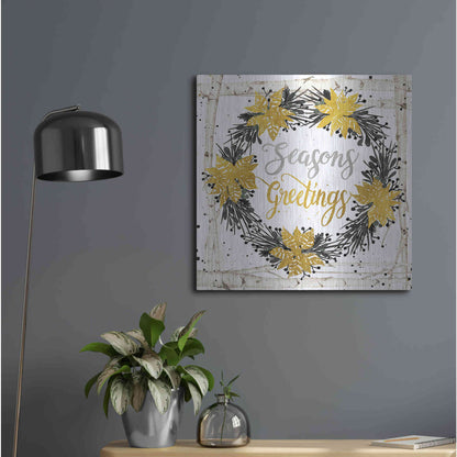 Luxe Metal Art 'Seasons Greetings Birch Wreath' by Cindy Jacobs, Metal Wall Art,24x24