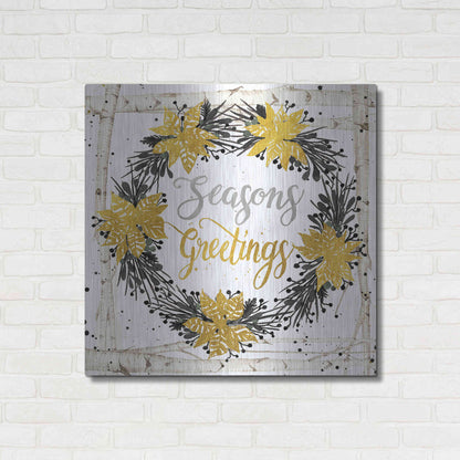 Luxe Metal Art 'Seasons Greetings Birch Wreath' by Cindy Jacobs, Metal Wall Art,36x36