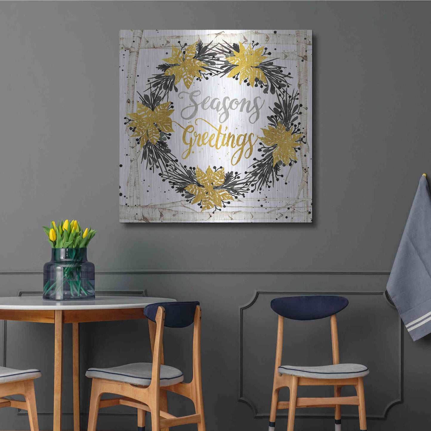 Luxe Metal Art 'Seasons Greetings Birch Wreath' by Cindy Jacobs, Metal Wall Art,36x36