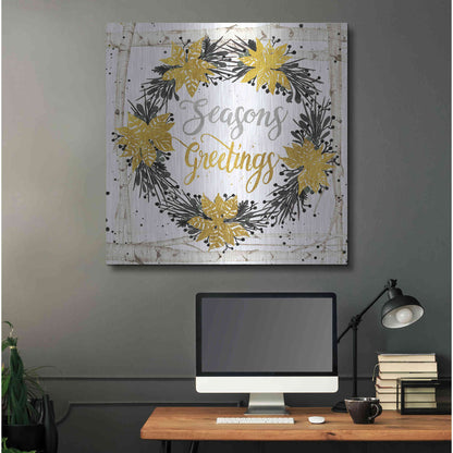 Luxe Metal Art 'Seasons Greetings Birch Wreath' by Cindy Jacobs, Metal Wall Art,36x36