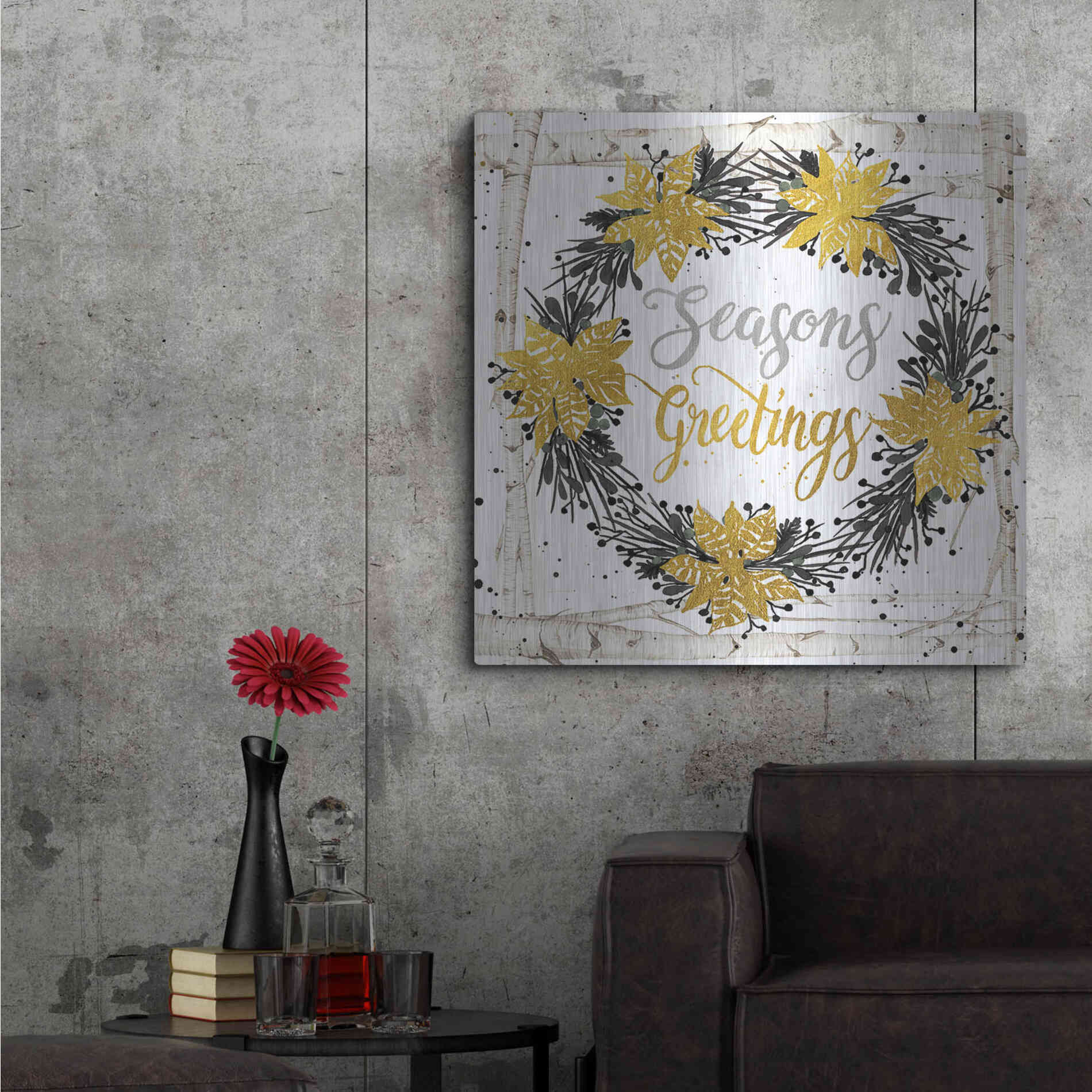 Luxe Metal Art 'Seasons Greetings Birch Wreath' by Cindy Jacobs, Metal Wall Art,36x36