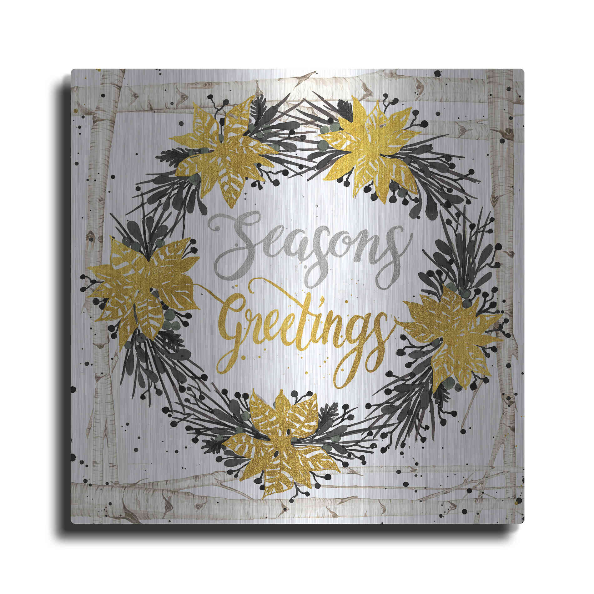 Luxe Metal Art 'Seasons Greetings Birch Wreath' by Cindy Jacobs, Metal Wall Art