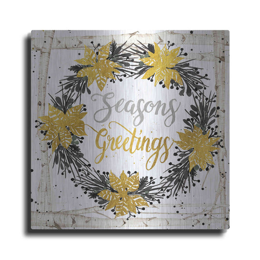Luxe Metal Art 'Seasons Greetings Birch Wreath' by Cindy Jacobs, Metal Wall Art