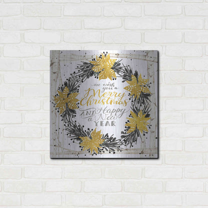 Luxe Metal Art 'We Wish You a Merry Christmas Birch Wreath' by Cindy Jacobs, Metal Wall Art,24x24