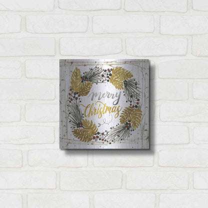 Luxe Metal Art 'Merry Christmas Birch Wreath with Berries' by Cindy Jacobs, Metal Wall Art,12x12