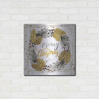 Luxe Metal Art 'Merry Christmas Birch Wreath with Berries' by Cindy Jacobs, Metal Wall Art,24x24