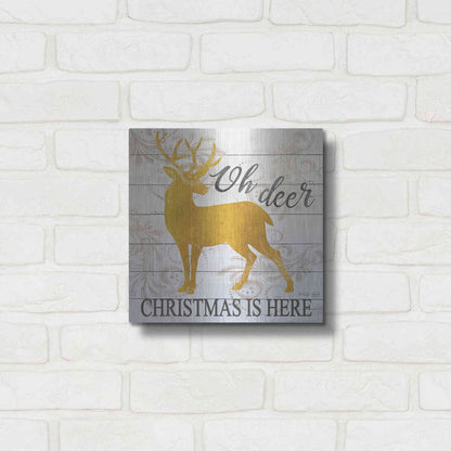 Luxe Metal Art 'Oh Deer Christmas is Here' by Cindy Jacobs, Metal Wall Art,12x12
