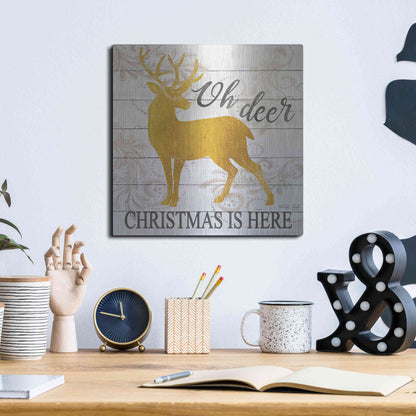 Luxe Metal Art 'Oh Deer Christmas is Here' by Cindy Jacobs, Metal Wall Art,12x12