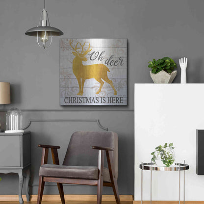 Luxe Metal Art 'Oh Deer Christmas is Here' by Cindy Jacobs, Metal Wall Art,24x24