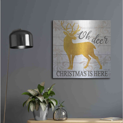 Luxe Metal Art 'Oh Deer Christmas is Here' by Cindy Jacobs, Metal Wall Art,24x24