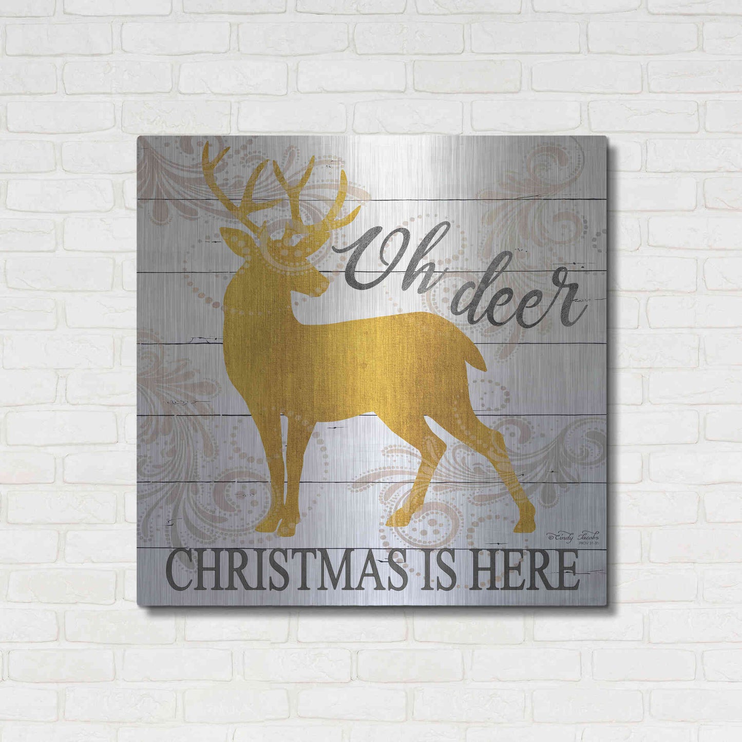 Luxe Metal Art 'Oh Deer Christmas is Here' by Cindy Jacobs, Metal Wall Art,36x36