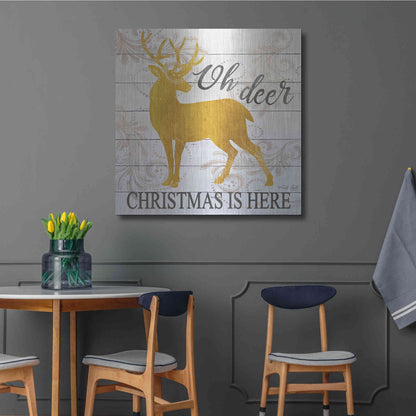 Luxe Metal Art 'Oh Deer Christmas is Here' by Cindy Jacobs, Metal Wall Art,36x36