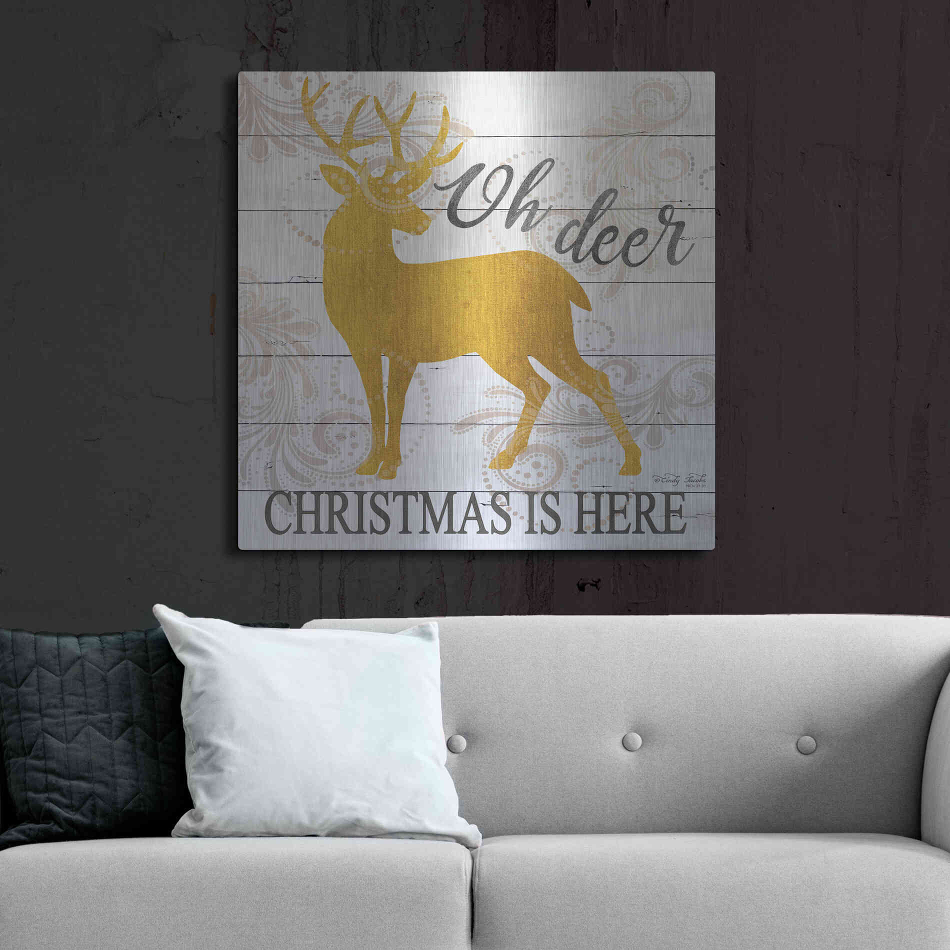 Luxe Metal Art 'Oh Deer Christmas is Here' by Cindy Jacobs, Metal Wall Art,36x36