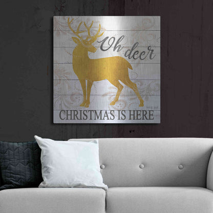 Luxe Metal Art 'Oh Deer Christmas is Here' by Cindy Jacobs, Metal Wall Art,36x36