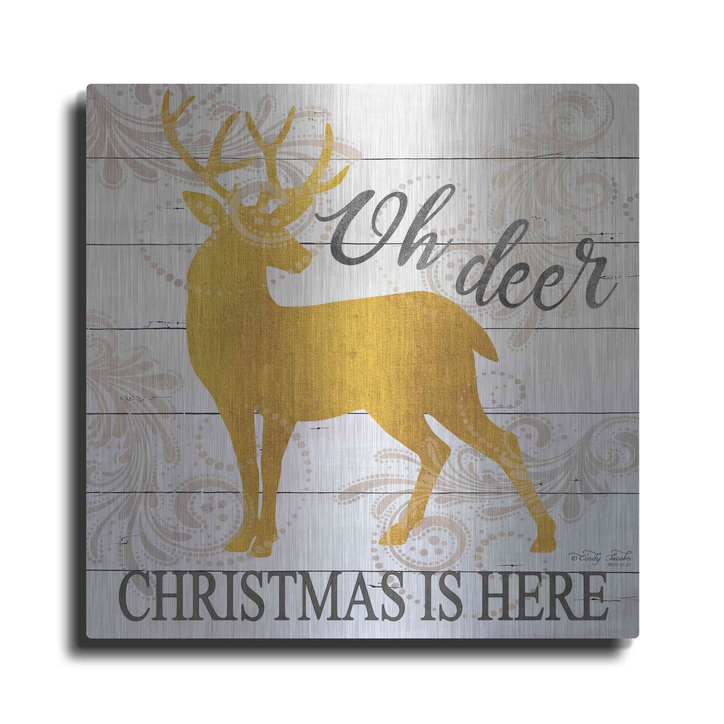 Luxe Metal Art 'Oh Deer Christmas is Here' by Cindy Jacobs, Metal Wall Art