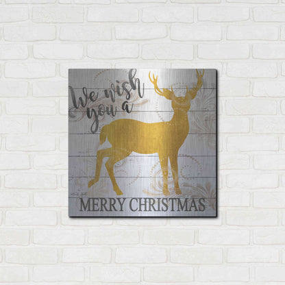 Luxe Metal Art 'We Wish You a Merry Christmas Deer' by Cindy Jacobs, Metal Wall Art,24x24