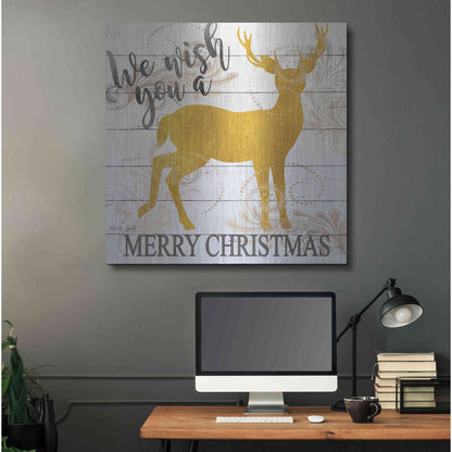 Luxe Metal Art 'We Wish You a Merry Christmas Deer' by Cindy Jacobs, Metal Wall Art,36x36